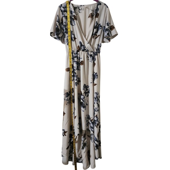 Tviatra Floral Maxi Dress Hi-Lo V-Neck Short Sleeve Beige Size Unknown Size M - Picture 5 of 7